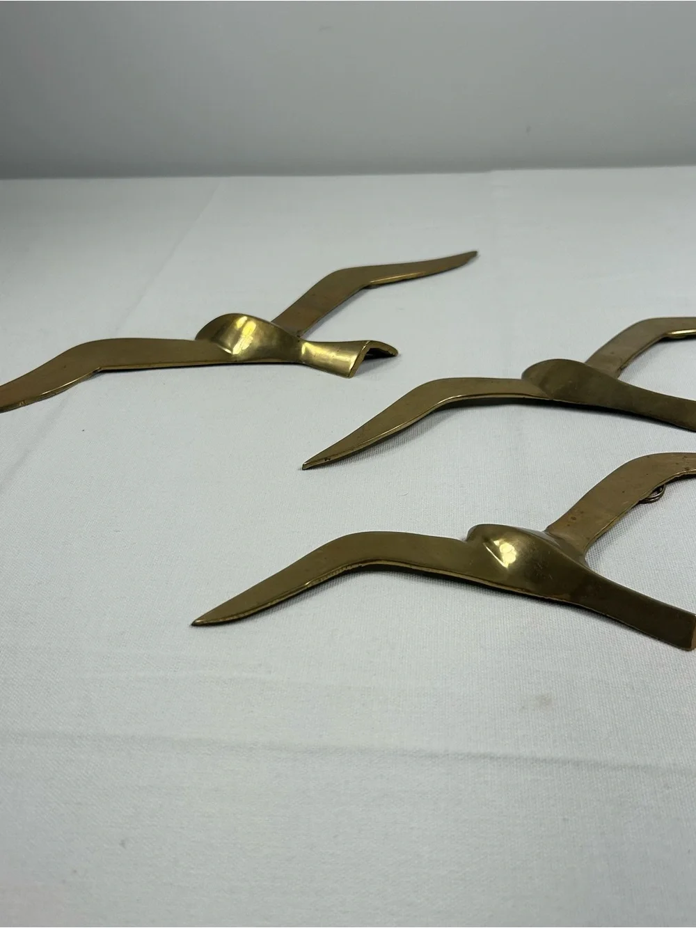 Vintage Brass Seagull Wall Hangings Set of 3 India MCM Coastal Bohemian Retro
